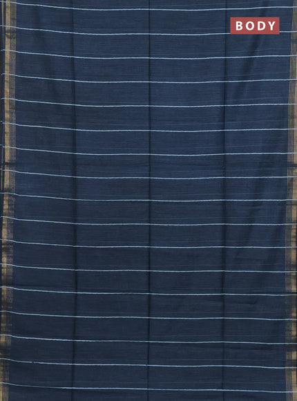 Semi bamboo saree peacock blue with stripes pattern and zari woven border