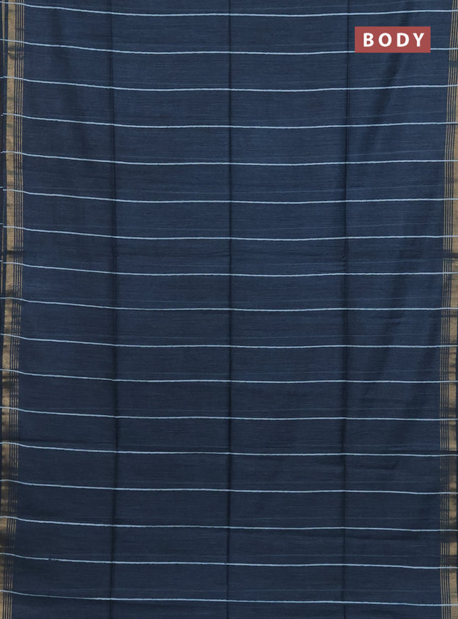 Semi bamboo saree peacock blue with stripes pattern and zari woven border