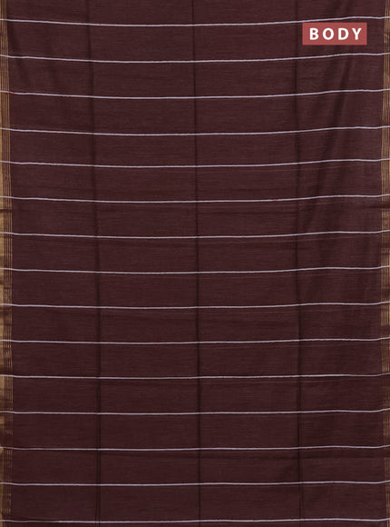 Semi bamboo saree deep maroon with stripes pattern and zari woven border