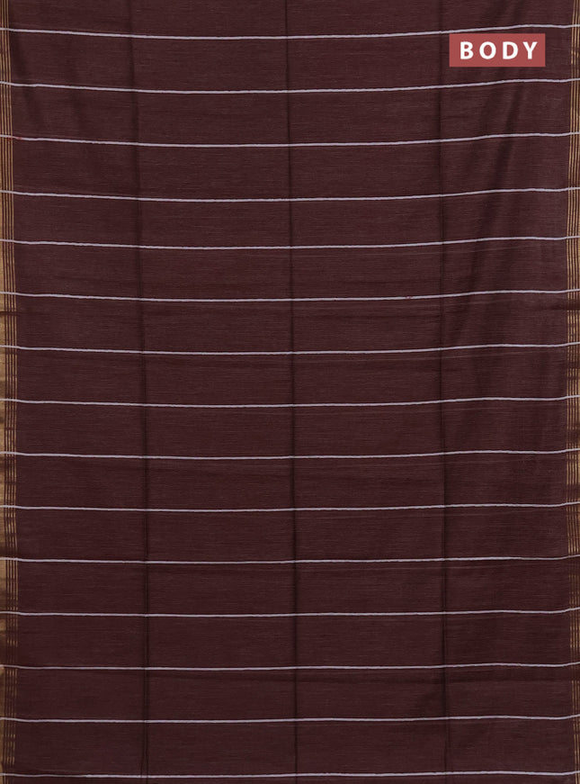 Semi bamboo saree deep maroon with stripes pattern and zari woven border