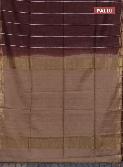 Semi bamboo saree deep maroon with stripes pattern and zari woven border