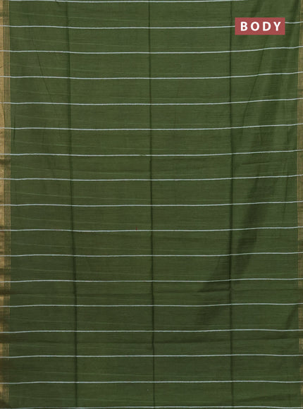 Semi bamboo saree green with stripes pattern and zari woven border