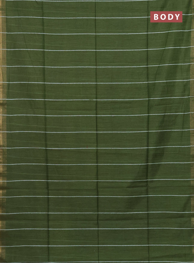 Semi bamboo saree green with stripes pattern and zari woven border