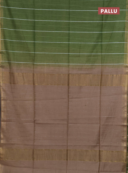 Semi bamboo saree green with stripes pattern and zari woven border