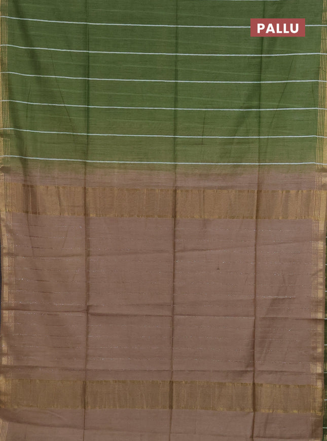 Semi bamboo saree green with stripes pattern and zari woven border