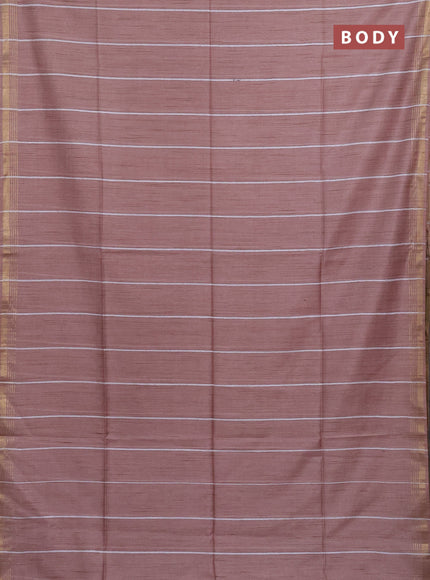 Semi bamboo saree pastel pink with stripes pattern and zari woven border