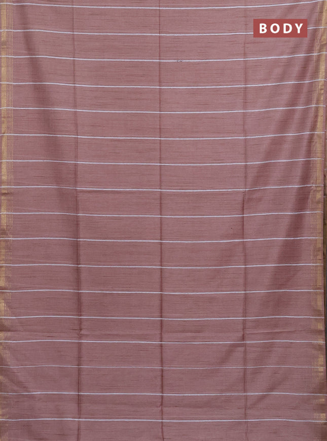 Semi bamboo saree pastel pink with stripes pattern and zari woven border