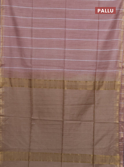 Semi bamboo saree pastel pink with stripes pattern and zari woven border