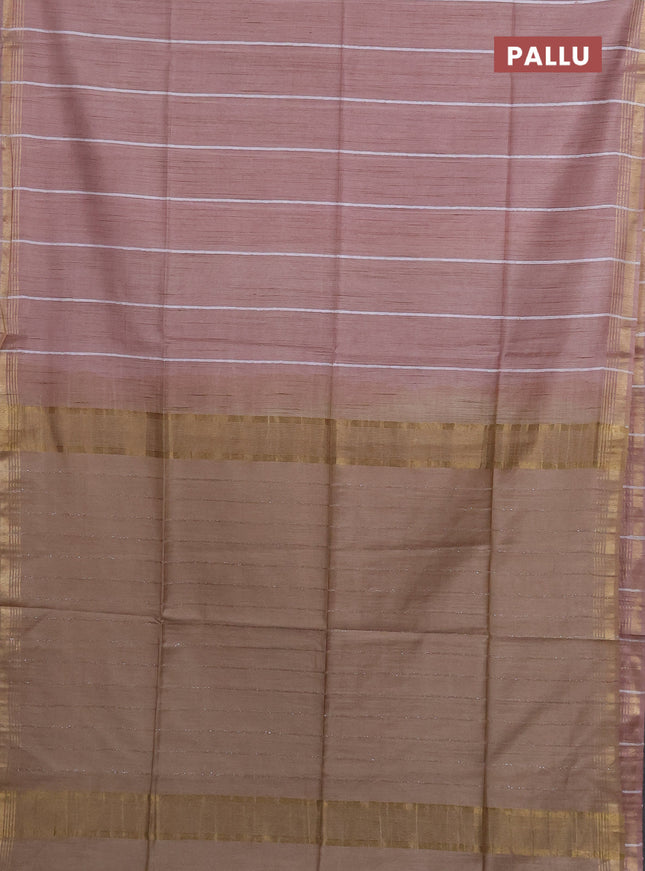 Semi bamboo saree pastel pink with stripes pattern and zari woven border