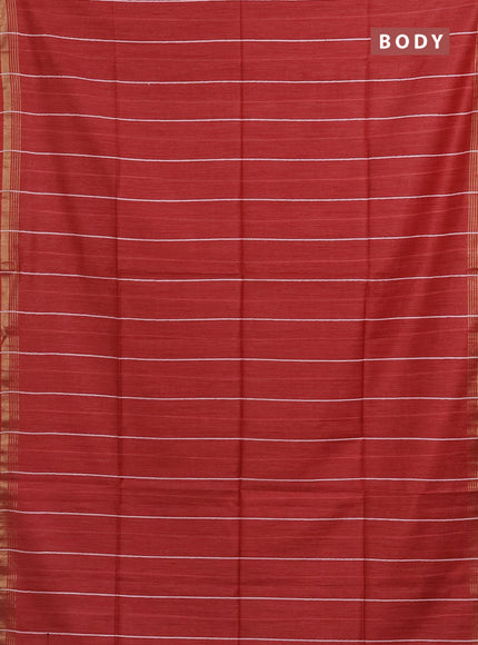 Semi bamboo saree red with stripes pattern and zari woven border