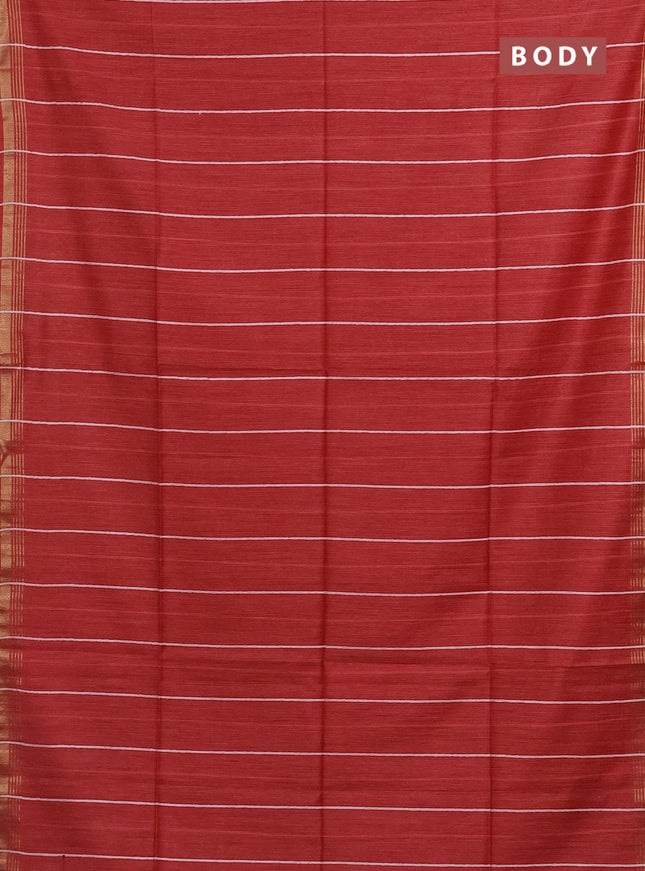 Semi bamboo saree red with stripes pattern and zari woven border