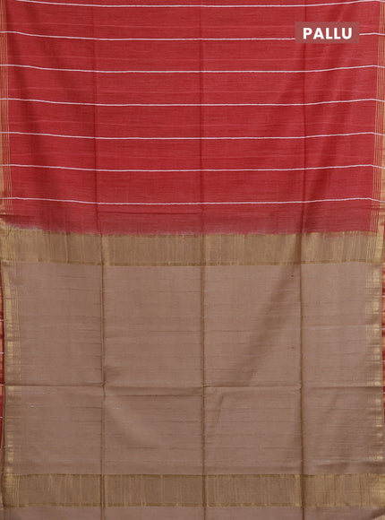 Semi bamboo saree red with stripes pattern and zari woven border