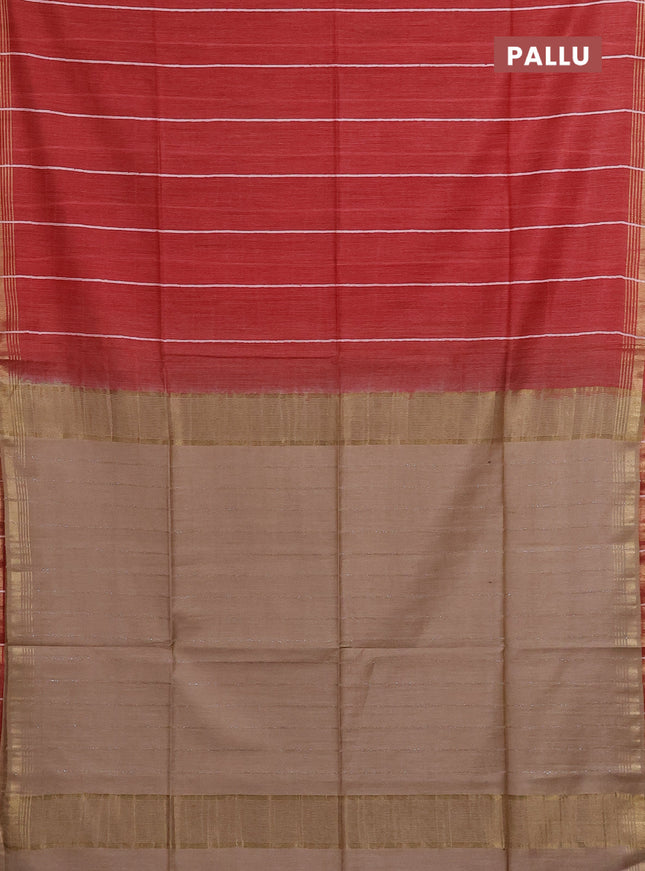 Semi bamboo saree red with stripes pattern and zari woven border