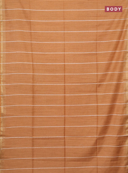 Semi bamboo saree mustard yellow and sandal with stripes pattern and zari woven border