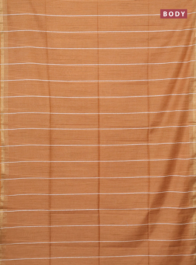 Semi bamboo saree mustard yellow and sandal with stripes pattern and zari woven border