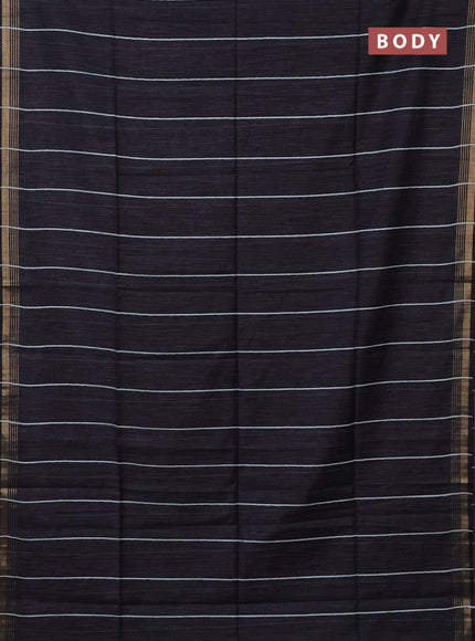 Semi bamboo saree black and sandal with stripes pattern and zari woven border