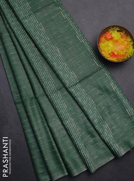 Semi bamboo tissue saree green with allover thread weaves in borderless style