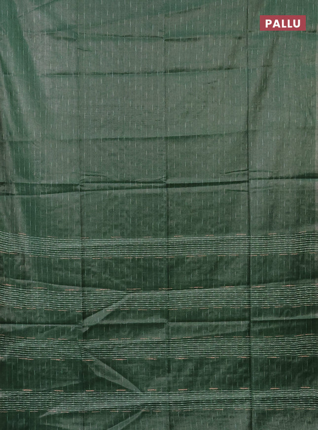 Semi bamboo tissue saree green with allover thread weaves in borderless style