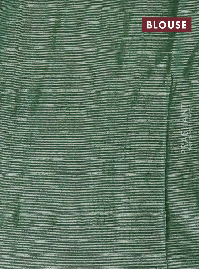 Semi bamboo tissue saree green with allover thread weaves in borderless style