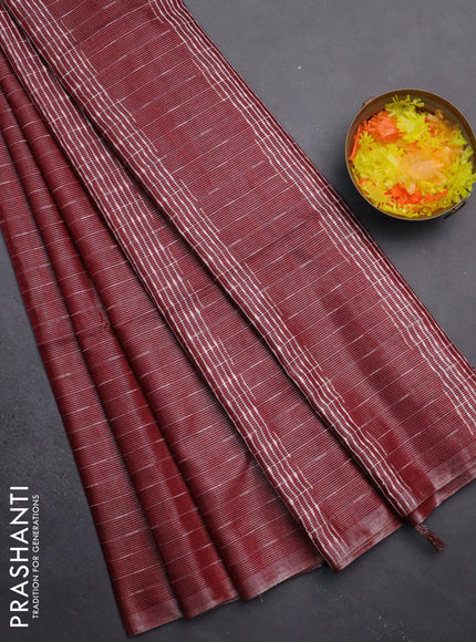 Semi bamboo tissue saree maroon with allover thread weaves in borderless style