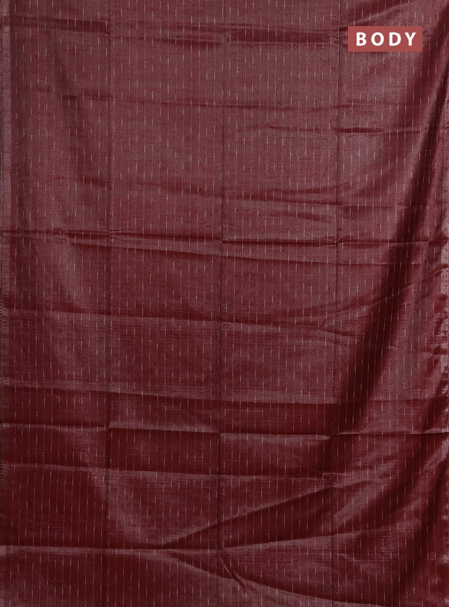 Semi bamboo tissue saree maroon with allover thread weaves in borderless style