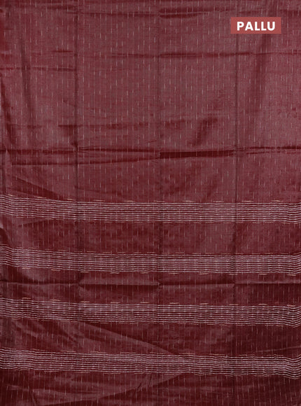 Semi bamboo tissue saree maroon with allover thread weaves in borderless style