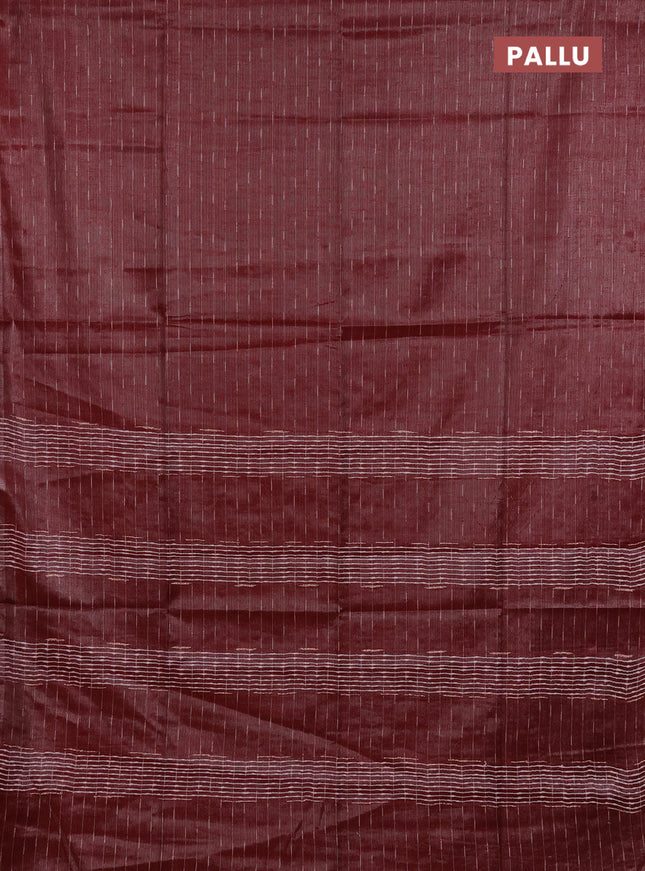 Semi bamboo tissue saree maroon with allover thread weaves in borderless style