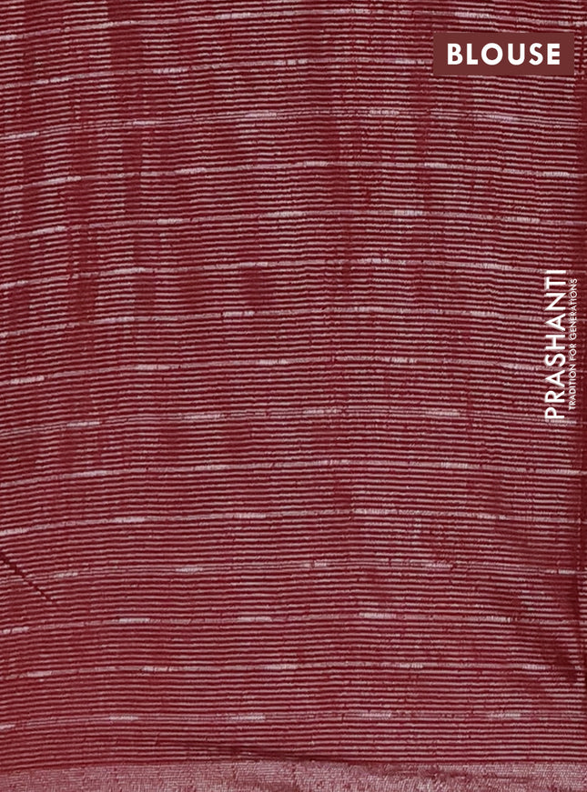 Semi bamboo tissue saree maroon with allover thread weaves in borderless style