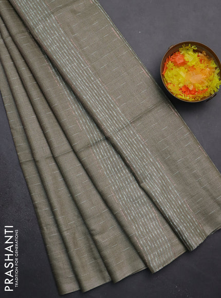 Semi bamboo tissue saree pastel green with allover thread weaves in borderless style