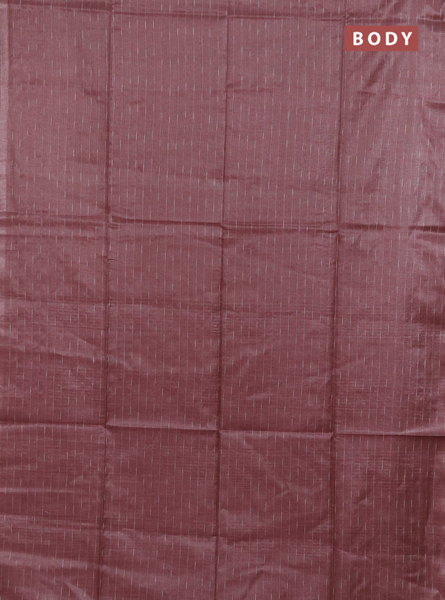 Semi bamboo tissue saree peach shade with allover thread weaves in borderless style