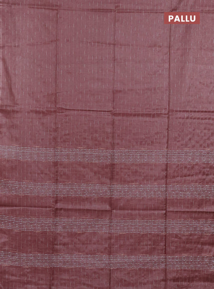 Semi bamboo tissue saree peach shade with allover thread weaves in borderless style