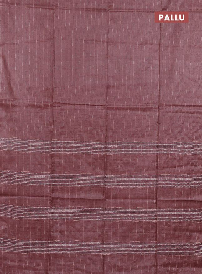 Semi bamboo tissue saree peach shade with allover thread weaves in borderless style