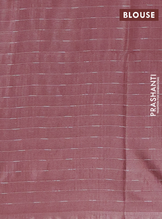 Semi bamboo tissue saree peach shade with allover thread weaves in borderless style