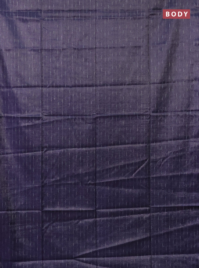 Semi bamboo tissue saree navy blue with allover thread weaves in borderless style