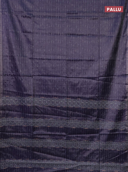 Semi bamboo tissue saree navy blue with allover thread weaves in borderless style