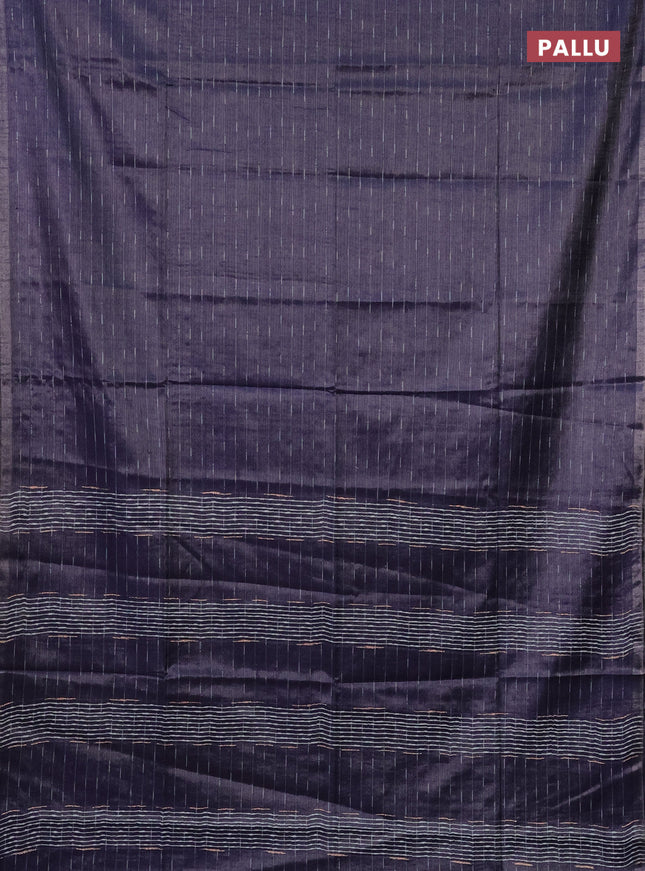 Semi bamboo tissue saree navy blue with allover thread weaves in borderless style