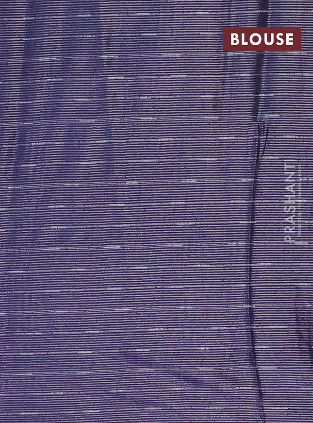 Semi bamboo tissue saree navy blue with allover thread weaves in borderless style