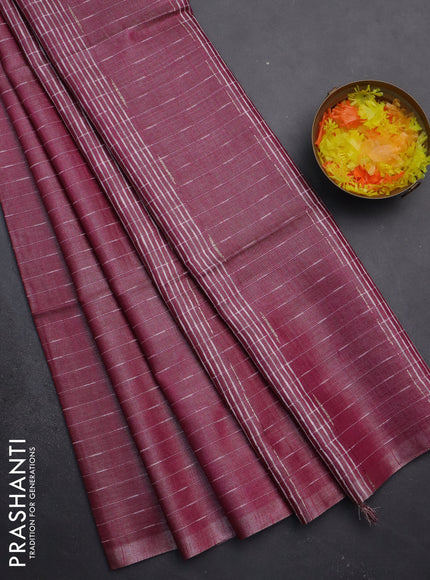 Semi bamboo tissue saree magenta pink with allover thread weaves in borderless style