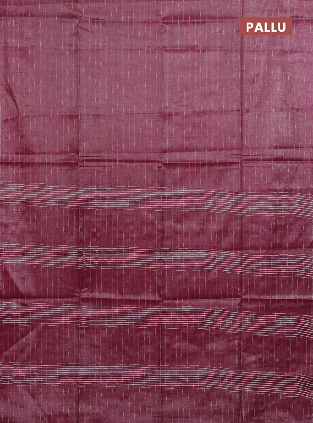 Semi bamboo tissue saree magenta pink with allover thread weaves in borderless style