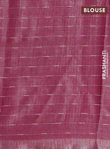 Semi bamboo tissue saree magenta pink with allover thread weaves in borderless style