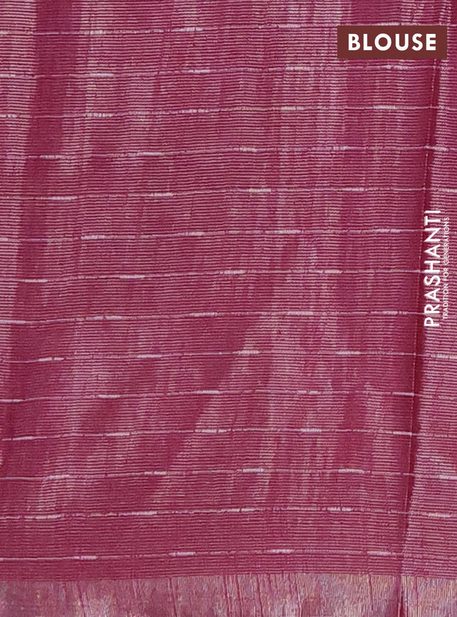 Semi bamboo tissue saree magenta pink with allover thread weaves in borderless style