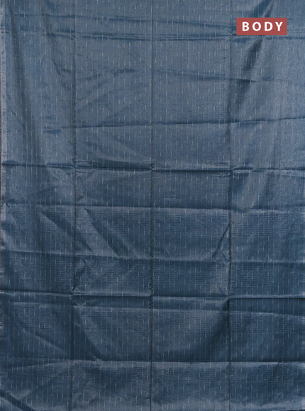 Semi bamboo tissue saree peacock blue with allover thread weaves in borderless style