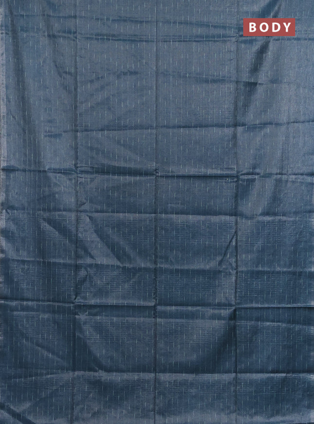 Semi bamboo tissue saree peacock blue with allover thread weaves in borderless style