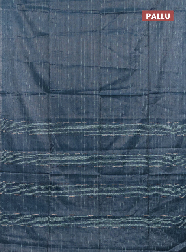 Semi bamboo tissue saree peacock blue with allover thread weaves in borderless style