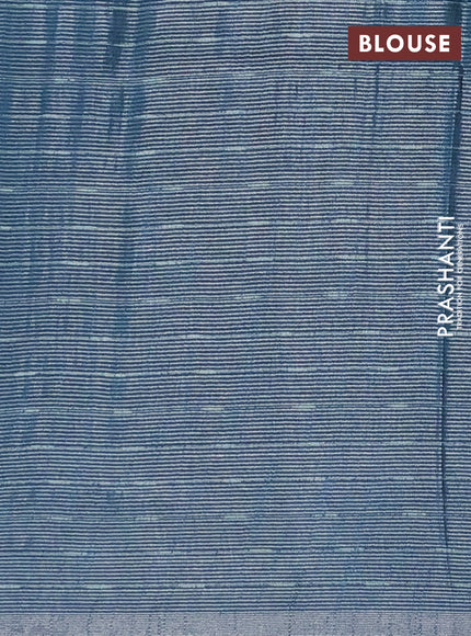 Semi bamboo tissue saree peacock blue with allover thread weaves in borderless style