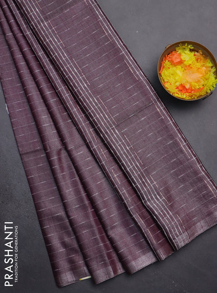 Semi bamboo tissue saree wine shade with allover thread weaves in borderless style