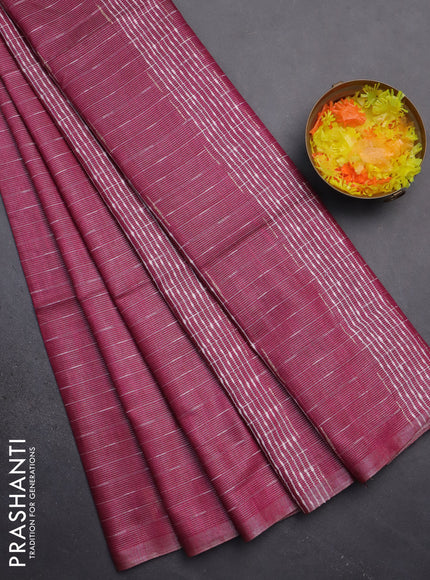 Semi bamboo tissue saree magenta pink with allover thread weaves in borderless style