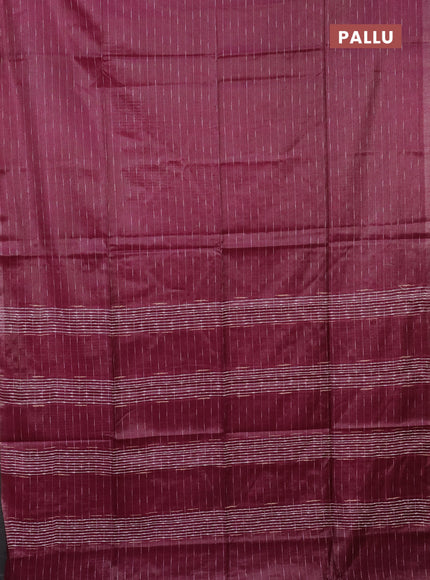 Semi bamboo tissue saree magenta pink with allover thread weaves in borderless style
