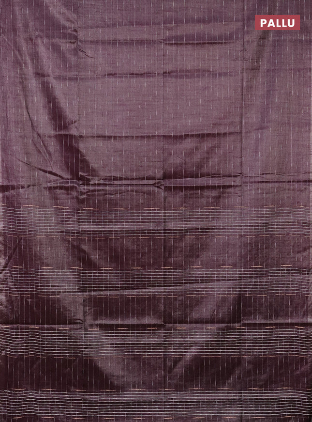 Semi bamboo tissue saree wine shade with allover thread weaves in borderless style