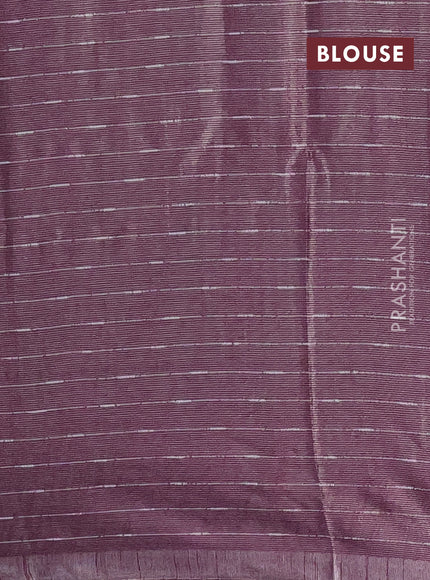 Semi bamboo tissue saree wine shade with allover thread weaves in borderless style